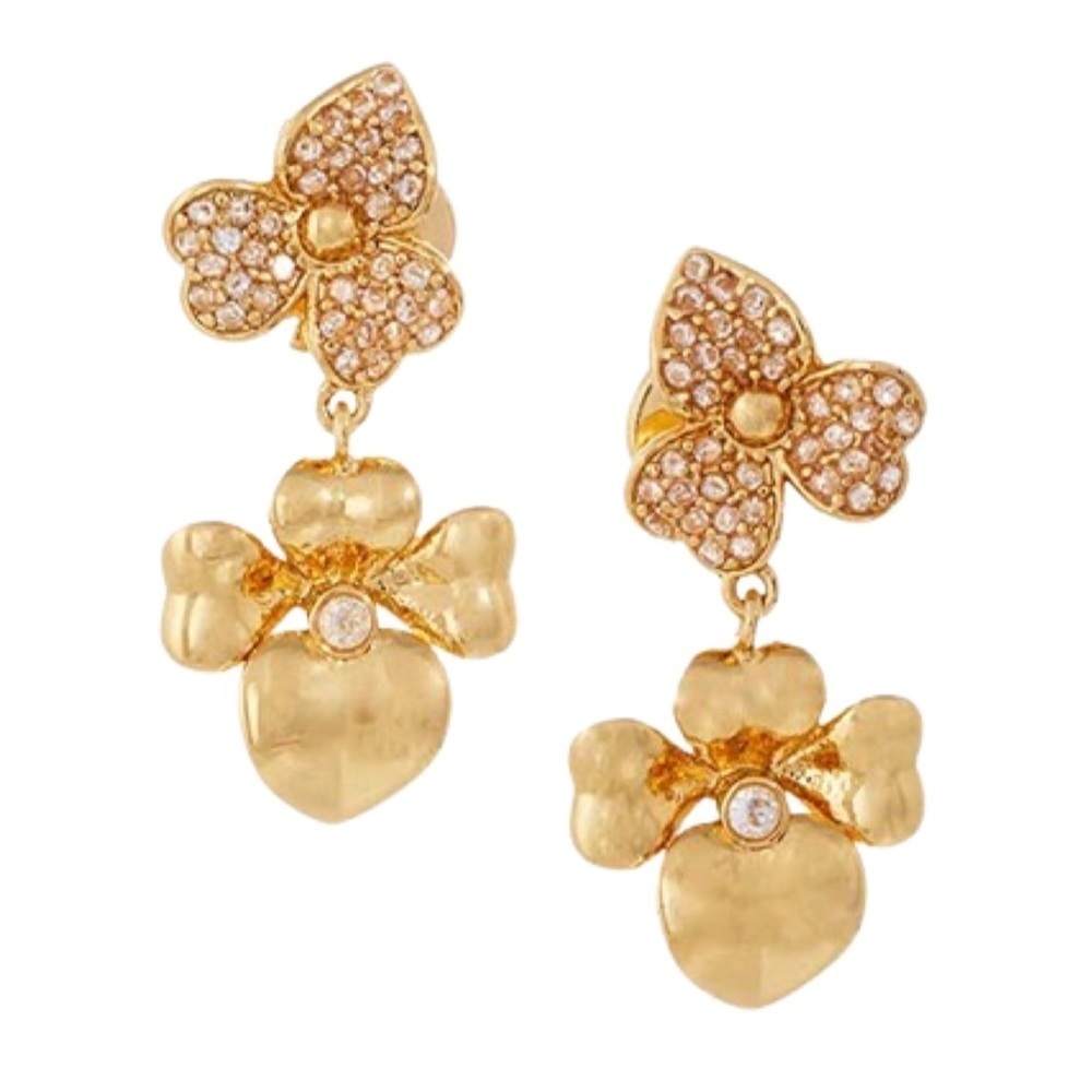 KATE SPADE • Gold Double Dangle Precious Pansy Earrings